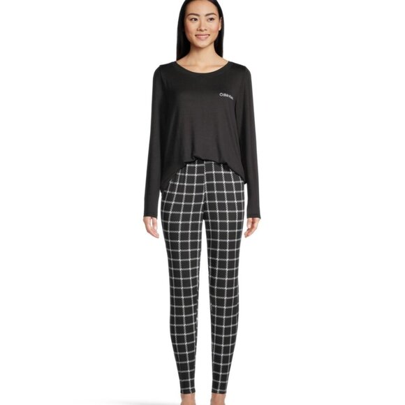 Calvin Klein Women's Brushed Jersey Long Sleeve Shirt + Jogger Pants Set - Picture 1 of 7
